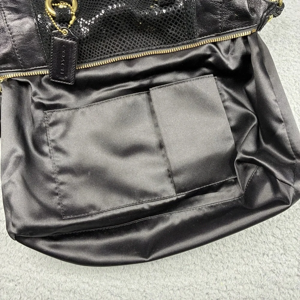 Coach Ashley Black Leather Python Trim Satchel Shoulder Bag F19247 Purse